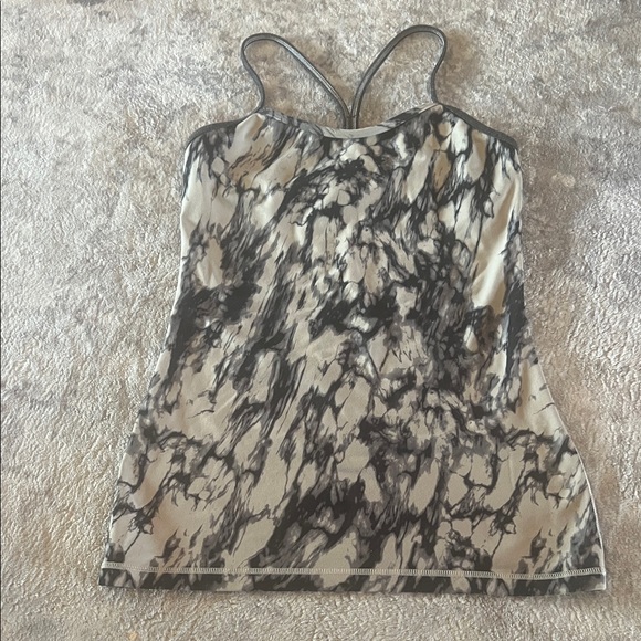 lululemon athletica Tops - Lululemon Power Y Tank Top Size 6 Marble Tan Gray Black Stretch Athletic
